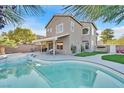 Beautiful backyard pool with a covered patio, perfect for outdoor entertaining and relaxation at 3738 Falcon Springs Dr, Las Vegas, NV 89147