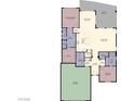 Home floor plan with dimensions, including primary bedroom, kitchen, living room, patio, and garage at 1424 Pin Cushion Rdg, Mesquite, NV 89034