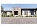 Modern home displaying a minimalist facade with clean lines and desert landscaping at 5855 St Ebbes Ct, Las Vegas, NV 89131