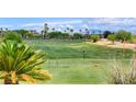 Scenic view of the golf course and driving range with palm trees and manicured grounds at 10562 Cerotto Ln, Las Vegas, NV 89135