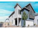 Stylish two-story home with a gray accent and inviting entryway, complete with desert landscaping at 63 Harrison Rose Ct, Las Vegas, NV 89110