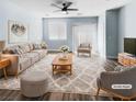 Bright living room features modern decor, a ceiling fan, and plenty of natural light at 6537 Ditmars St, Las Vegas, NV 89166