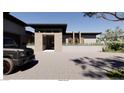 Front exterior showcasing modern design, desert landscaping, and a paved driveway with a parked SUV at 5885 St Ebbes Ct, Las Vegas, NV 89131
