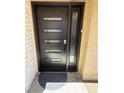 Contemporary front door with sleek black finish, modern hardware, and secure entry system at 2748 Heritage Cir, Las Vegas, NV 89121