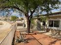 Desert home features an ornamental tree, a metal fence, and minimal landscaping at 3349 Partridge Run St, Laughlin, NV 89029
