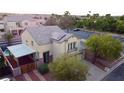 Bird's-eye view of home showcasing the solar panels, private yard, covered parking, and nearby parking area at 8029 Chablis Bay St, Las Vegas, NV 89131