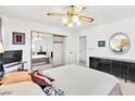 Bedroom features a comfortable bed, mirrored closet doors, and stylish furnishings at 1751 E Reno Ave # 206, Las Vegas, NV 89119