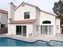 This home features a private pool with a patio, tile roof, and a stucco exterior at 2753 Devita Cir, Las Vegas, NV 89117