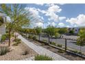 Street view of a walkable community with a sidewalk, shrubs, and street lights at 494 Mahogany Ridge St, Las Vegas, NV 89138