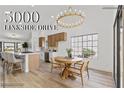 Bright open kitchen with pendant lighting, stainless appliances, an island with bar seating, and wood floors at 5000 Linkside Dr, Las Vegas, NV 89130