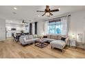 Bright, open-concept living room with modern furnishings and hardwood flooring at 3194 Lapis Beach Dr, Las Vegas, NV 89117