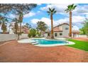 Backyard view showcasing a pool and palm trees, creating a relaxing and private outdoor space at 5757 Charles Holden Ct, Las Vegas, NV 89103