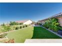 Lush backyard featuring an artificial lawn and mature landscaping for privacy at 12168 Dorada Coast Ave, Las Vegas, NV 89138