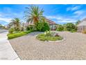 Low maintenance desert front yard with lush landscaping and large palm tree at 364 Clark Dr, Henderson, NV 89074