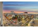 A picturesque view of the vibrant cityscape at dusk from a high rise building at 150 N Las Vegas Blvd # 804, Las Vegas, NV 89101