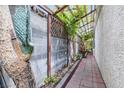 Side yard walkway featuring plants, flowers, rock landscaping, and a lattice-covered section at 2837 Du Barry Manor Ln, Las Vegas, NV 89108