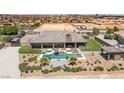 Lush backyard features a sparkling pool, spa, covered patio with ample seating, and low-maintenance desert landscaping at 3955 W Jo Rae Ave, Las Vegas, NV 89141