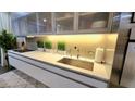 A close up of a kitchen counter with sink, cooktop, and decorative grasses at 3722 Las Vegas Blvd # 809, Las Vegas, NV 89158