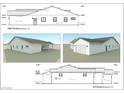 Side elevation drawing of single-story home showing roofline, windows, doors, and overall structure at 1760 Omaha Ave, Pahrump, NV 89048