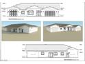Detailed blueprint showcasing the home's front elevation, including the garage doors and symmetrical window placement at 1760 Omaha Ave, Pahrump, NV 89048