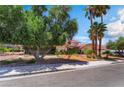 Charming home with mature trees, palm trees, and a long driveway leading to the attached two-car garage at 3341 Heavenly View Ct, Las Vegas, NV 89117