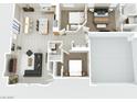 Open-concept floor plan featuring 3 bedrooms, 2 bathrooms, a living area, and a kitchen at 3521 Discovery Downs Ct, North Las Vegas, NV 89081