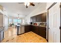 Open kitchen featuring stainless steel appliances, granite counters and adjacent dining area at 3481 Winery Rd, Pahrump, NV 89048