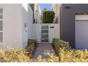 Private walkway leading to a modern home's entrance with a glass-paneled door at 2672 Mystere Ct, Las Vegas, NV 89117