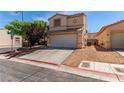 Inviting two-story home with a tiled roof, two-car garage, and low-maintenance front yard at 7912 Horn Beam Ct, Las Vegas, NV 89131