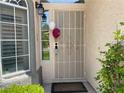 Close-up of a secure front door with stylish details and windows, adding curb appeal and security at 1800 Quail Point Ct, Las Vegas, NV 89117
