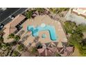 Aerial view of the community pool showcasing the lounge chairs, umbrellas and covered area at 1185 Via Dimartini, Henderson, NV 89052