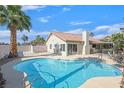 Stunning backyard with a large pool, ideal for entertaining, and a covered patio with a hot tub for ultimate relaxation at , Henderson, NV 89074