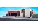 Modern home showcasing a contemporary design with clean lines, a three-car garage, and desert landscaping at 1204 Powerwall Pl, Henderson, NV 89012