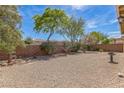 Spacious backyard featuring desert landscaping and a charming bird bath, enclosed with a brick wall for privacy at 3521 Amish Ave, North Las Vegas, NV 89031
