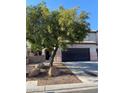 A two-story house with a desert-style landscape, featuring rocks and greenery at 728 Twilight Blue Ave, North Las Vegas, NV 89032