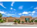 Single-story home with beautiful landscaping, a cozy front porch, and a two-car garage at 2365 Wisconsin Dells Dr, Henderson, NV 89044