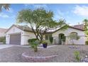 Single-story home with desert landscaping and a quaint front garden with flowering plants at 8928 Rusty Rifle Ave, Las Vegas, NV 89143