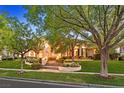 Beautiful curb appeal with mature trees, landscaped yard, and a stone stairway at 1809 White Hawk Ct, Las Vegas, NV 89134