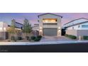 Contemporary two-story home featuring a spacious garage, sleek design, landscaped front yard, and a private balcony at 2578 Skylark Trail St, Henderson, NV 89044