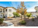 Beautifully landscaped courtyard with mature trees, green bushes, and a winding sidewalk at 4810 Grey Wolf Ln # 104, Las Vegas, NV 89149