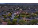 An aerial shot showcases the large property with mature trees, a spacious driveway and a red tile roof at 1383 Opal Valley St, Henderson, NV 89052