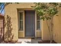 Welcoming front entrance featuring a neutral-colored door, side windows, and desert landscaping at 6440 Bristlebird St, North Las Vegas, NV 89084