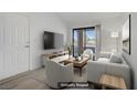 Inviting living room is virtually staged with modern furnishings and a sliding glass door to a balcony at 5171 Lindell Rd # 201, Las Vegas, NV 89118