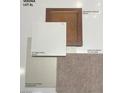 Selection of interior finish samples including Aristokraft Sinclair Saddle cabinets and AZT Pebble White Quartz countertops at 72 Via Montoro, Henderson, NV 89011