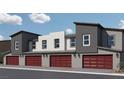 Attached two-car garages with red doors provide secure parking and extra storage at 7371 Hayes Harbor Ct Dr # Lot 209, North Las Vegas, NV 89084