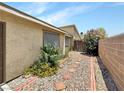 Backyard showcasing colorful desert landscaping and a private outdoor space at 2204 Short Pine Dr, Las Vegas, NV 89108