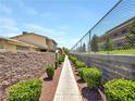 Exterior view of a walkway showcasing desert landscaping, privacy walls, and convenient access at 2204 Short Pine Dr, Las Vegas, NV 89108