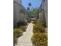 A walkway lined with yellow flowers between two apartment buildings provides a beautiful view at 3150 Soft Breezes Dr # 1040, Las Vegas, NV 89128