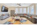 Stylish living room features a comfortable sectional sofa, plantation shutters, and modern decor at 2555 Hampton Rd # 7304, Henderson, NV 89052