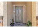 A welcoming front door with a welcome mat, potted plants, and decorative signs at 3964 E Marathon Dr, Pahrump, NV 89061